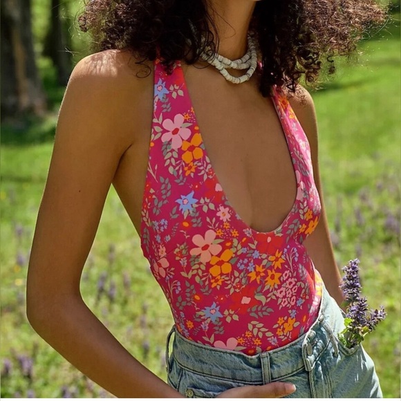 Free People Floral Bodysuit in size Large.  NWT - Picture 1 of 12